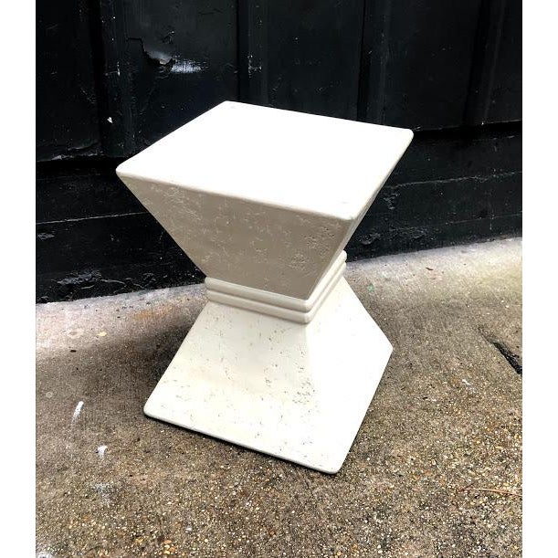 Vintage 1970s-80s postmodern ivory geometric fiberglass side table, pedestal or plant stand. Some very minor surface...