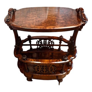 Antique Victorian Rosewood Canterbury Whatnot & Side Table With Drawer For Sale