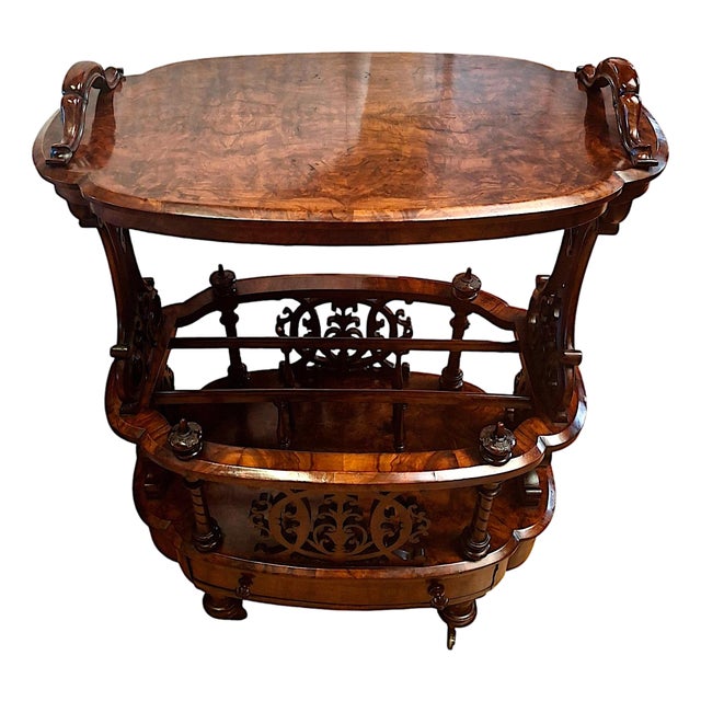 Antique Victorian Rosewood Canterbury Whatnot & Side Table With Drawer For Sale
