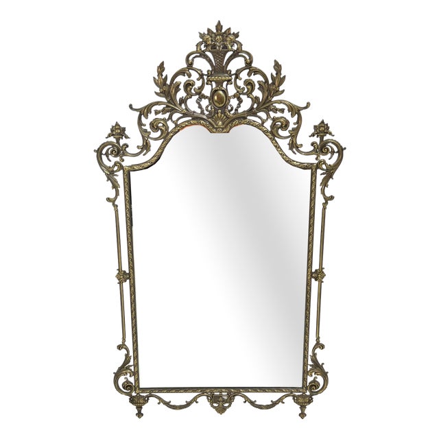 Large Mid-Century Italian Brass Mirror, 1950 For Sale