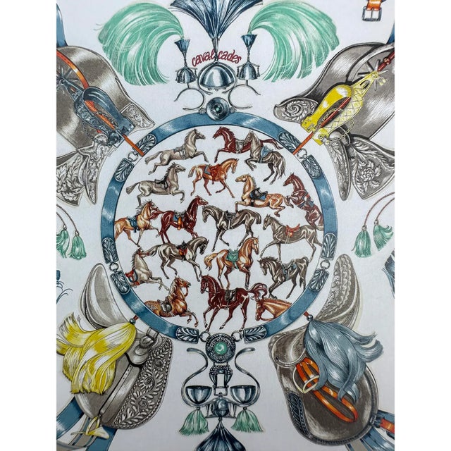 Hermès 1990s Vintage Framed Authentic Original Hermès Art Advertisement Lithograph Featuring Hermès Scarf Horses For Sale - Image 4 of 5