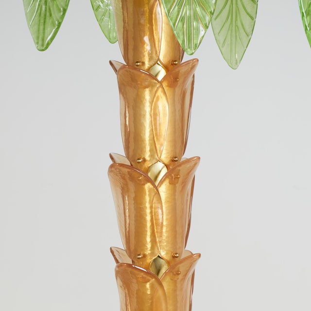 Brass Vintage Italian Glass and Brass Palm Tree Floor Lamp For Sale - Image 8 of 11