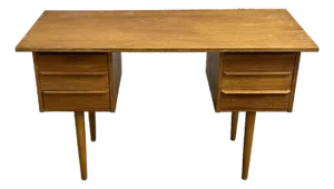Danish Freestanding Mid Century Modern Oak Writing Desk 6 Drawers, 1960s