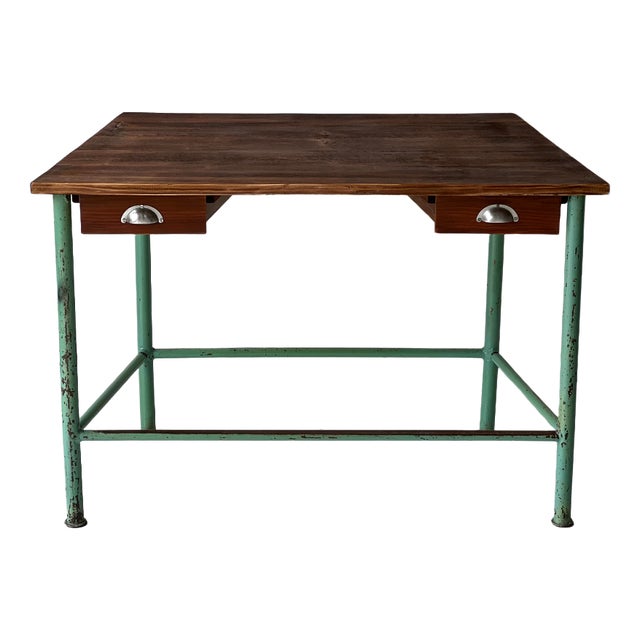 Vintage Industrial Console Table with Drawers For Sale