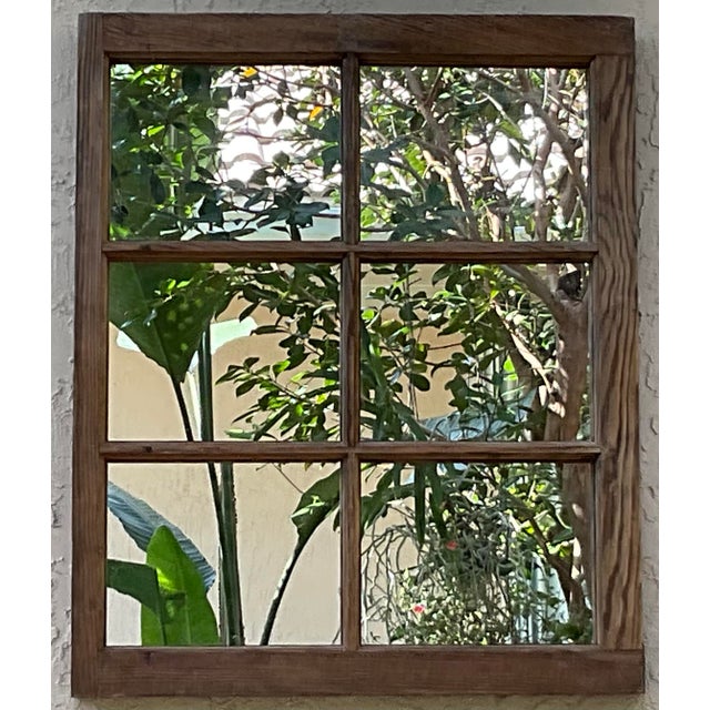 Sand Vintage Rustic Wood Window Pane Wall Mirror Salvaged North Carolina Mountain For Sale - Image 8 of 13