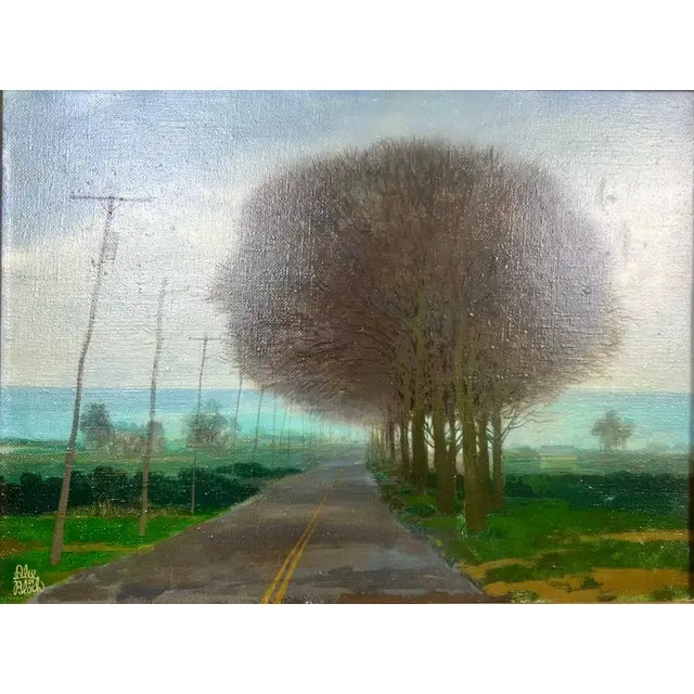 This serene landscape by Alex Bloch ( American, Contemporary) captures a tranquil rural roadway stretching into the...