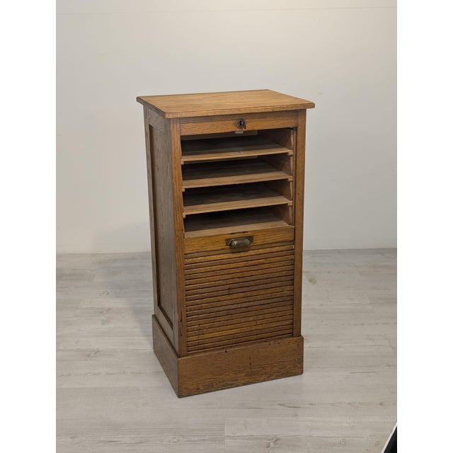 Antique Oak Louvered Cabinet, 1920s For Sale - Image 11 of 15