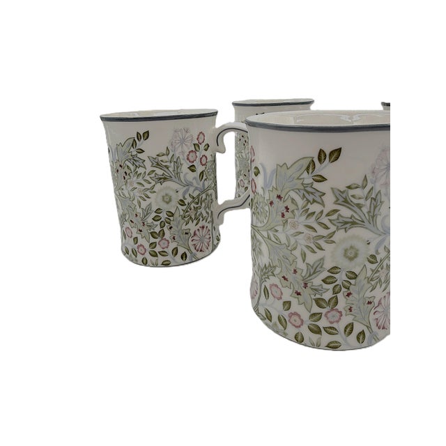 English Morris & Co Porcelain Mugs in Iconic William Morris "Sweet Briar" Botanical Motif - Set of 4 For Sale - Image 3 of 8