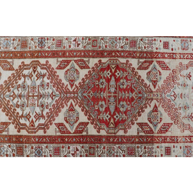 Antique Hand-Knotted Sarab Runner With Sub-Geometric Design in Red, Blue & Ivory 3'0 X 10'5 For Sale In Atlanta - Image 6 of 13