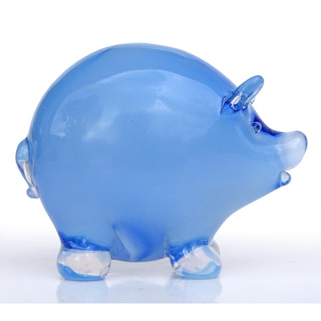 Mid 20th Century Murano Seguso Vetri d'Arte Vintge Opal Sky Blue Italian Art Glass Pig Figurine Sculpture With Origial Label For Sale - Image 5 of 8