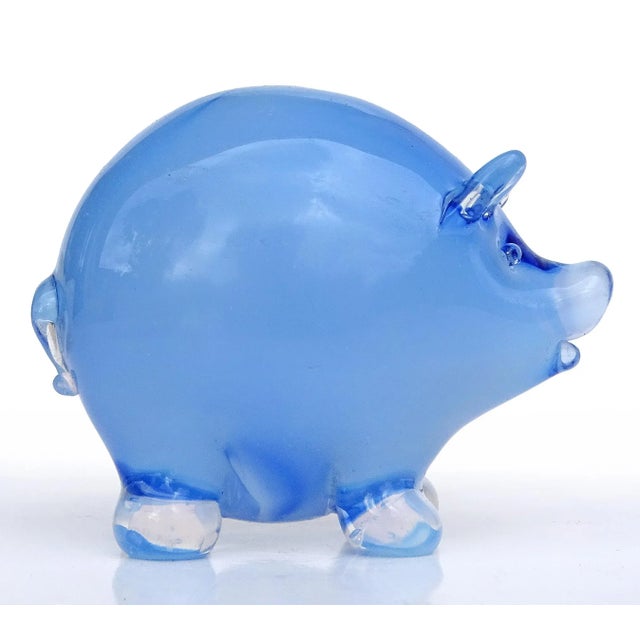 Mid 20th Century Vintge Murano Seguso Vetri d'Arte Opal Sky Blue Italian Art Glass Pig Figurine Sculpture With Origial Label For Sale - Image 5 of 8