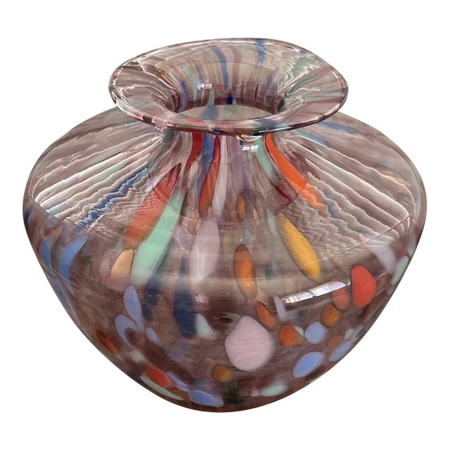 Vintage Maestri Vetrai Made in Italy Mouth Blown Art Glass Vase For Sale