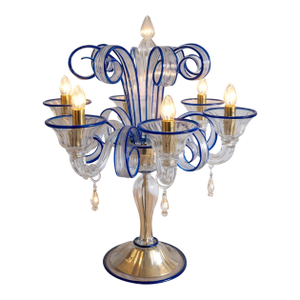 Table Lamp Murano Glass 5 Arms in Clear and Blue