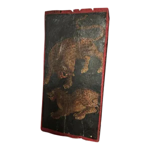 Antique Tibetan Painted Door Panel Leopards