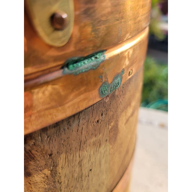 Vintage Oak & Copper Firewood Bucket For Sale - Image 4 of 6