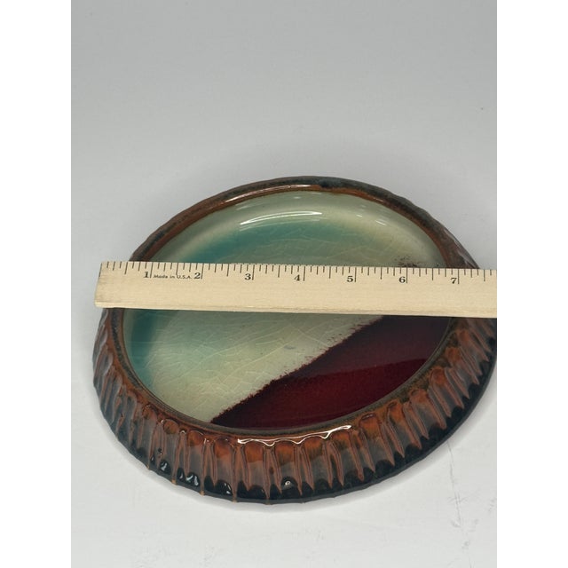 Mid 20th Century Vintage Studio Pottery Catchall Dish, Oxblood and Crackle Celadon Split Glaze, Signed For Sale - Image 5 of 5