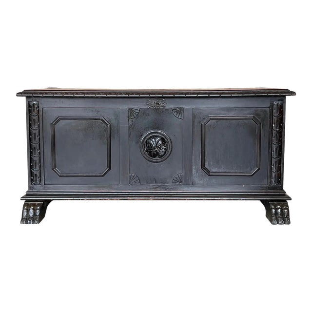 18th Century Italian Carved Cassone Trunk With Inside Carved Raised Panel For Sale