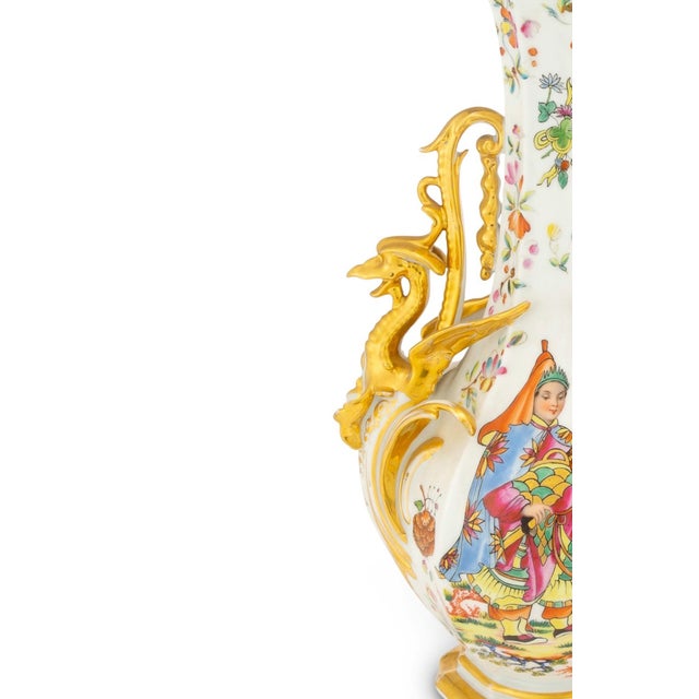 Large Pair Gilt / Polychrome Hand Decorated Porcelain Vases / Pieces ...