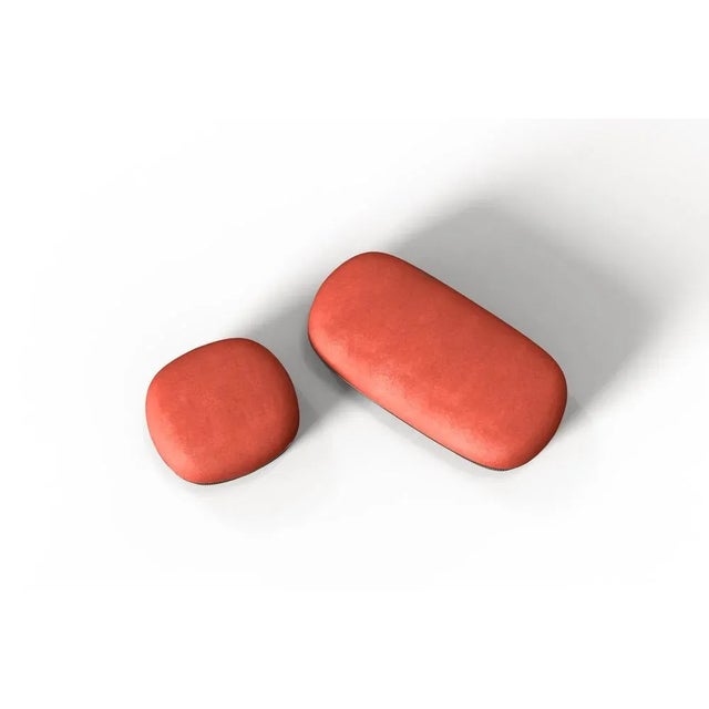 Modern Gentle Big Pouf in Salmon Fabric and Bronze Metal by Javier Gomez For Sale - Image 4 of 5