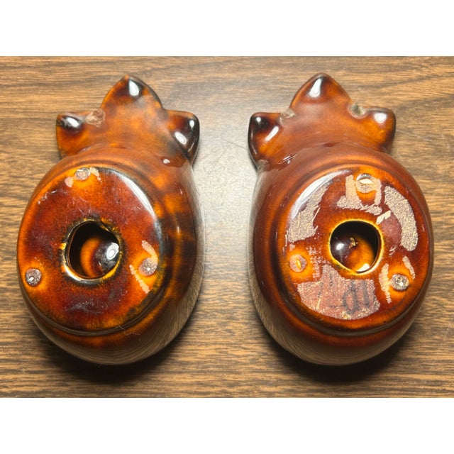 Vintage 1960’s American Mid Century Modern Brown Ceramic Drip Glaze Flower Bowl Form Votive Candle Holders - A Pair For Sale In New Orleans - Image 6 of 6