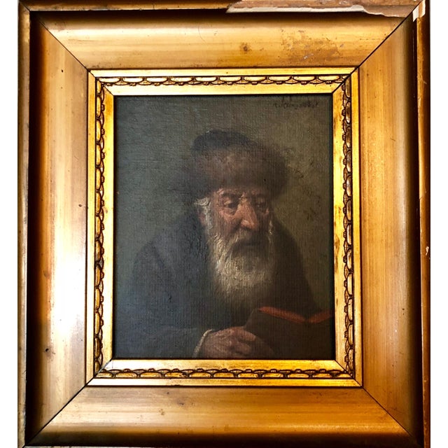Early 20th Century Rudolf Klinsbogl Klingsberg, Pre World War II Austrian Judaica Oil Painting Hasidic Rabbi Portrait For Sale - Image 5 of 6