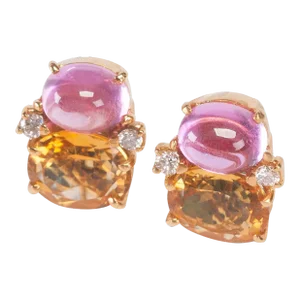 Christina Addison 18kt Yellow Gold Medium Gum Drop™ Earrings With Cabochon Pink Topaz, Citrine and Diamonds