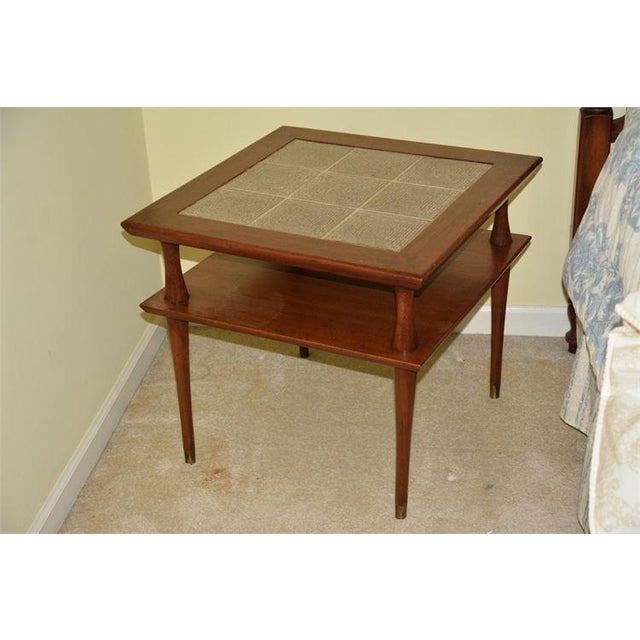 Beautiful Mid-Century Two0 Tier Occasional Table with Artistic Inset Tiles