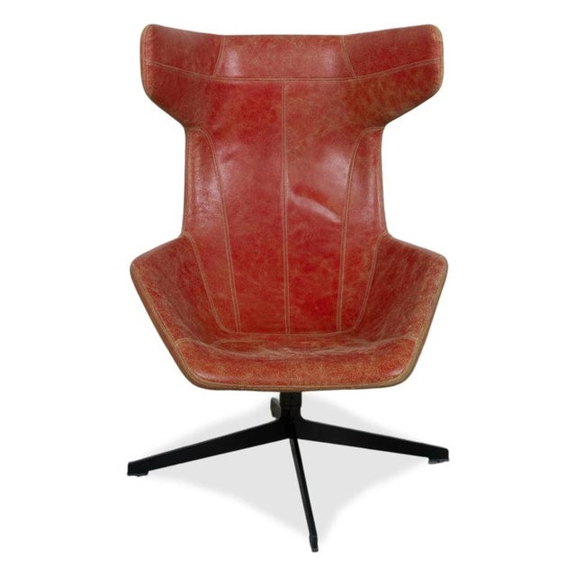 Set of Take a Line for a Walk 389 Lounge Chair and Ottoman in Red Leather by Alfredo Häberli for Moroso For Sale - Image 16 of 17