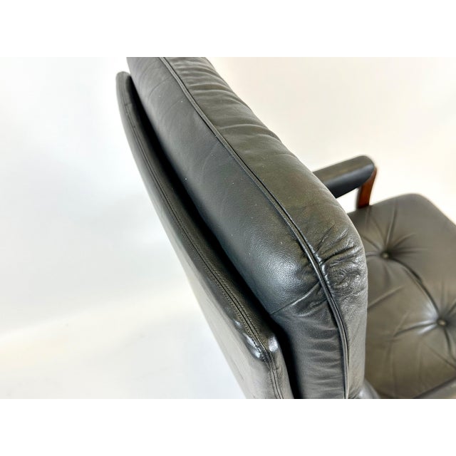 Mid-Century Swivel Black Leather Armchair, 1970s For Sale - Image 11 of 15