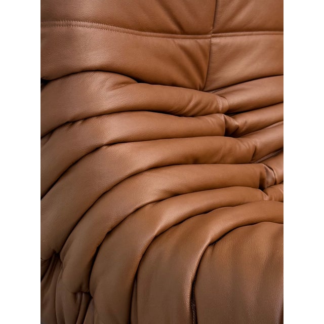 Ligne Roset Togo Three-Seater Sofa in Dark Cognac Leather by Michel Ducaroy for Ligne Roset For Sale - Image 4 of 12