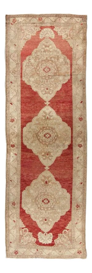 Keivan Woven Arts Vintage Fine Weave Turkish Oushak Runner With Three Taupe Medallions