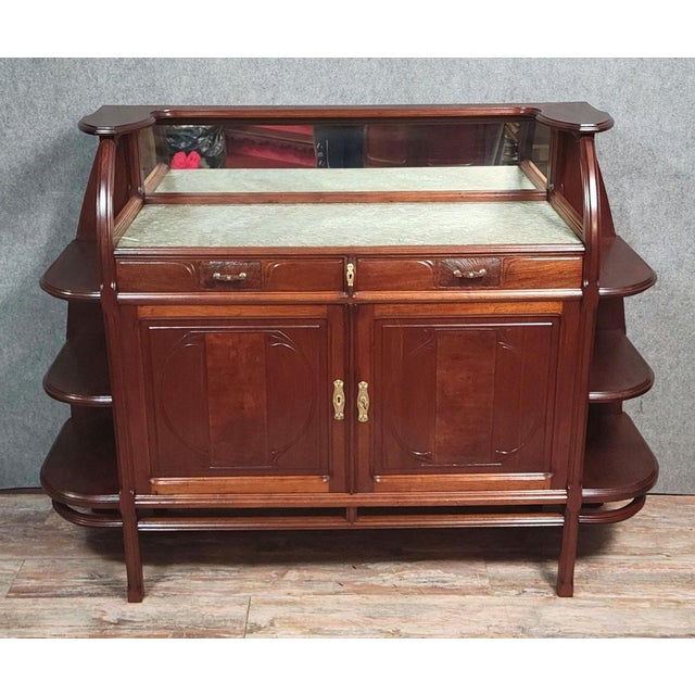 Brown Large Art Nouveau Buffet in Mahogany and Embossed Leather For Sale - Image 8 of 8