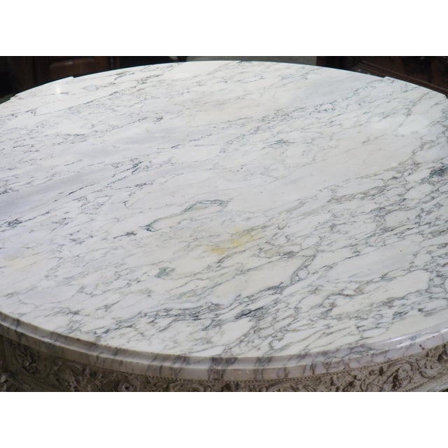 French Antique French Louis XVI Style Painted Center Table With Marble Top, Late 1800s For Sale - Image 3 of 18