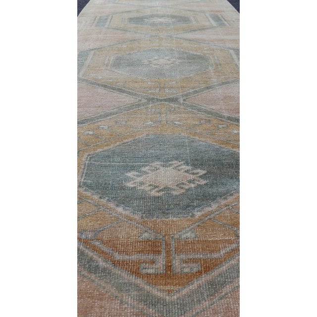 Traditional Turkish Vintage Oushak Runner With Medallions and Soft Pastel Colors 3'6 X 12'6 For Sale - Image 3 of 10