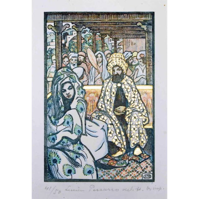 Woodcut print produced by Lucien Pissarro to illustrate Gerard de Nerva's Story of the Queen of the Morning and the...