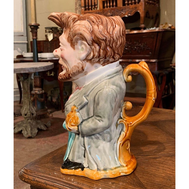 Ceramic Early 20th Century French Painted Ceramic Barbotine Figure Pitcher by Onnaing For Sale - Image 7 of 10
