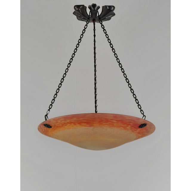 French Art Deco Pendant Light by Daum & Majorelle - 1925 Chandelier France For Sale - Image 6 of 11