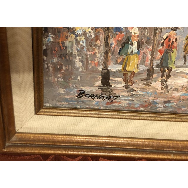 This mid-century impressionist oil painting captures a Parisian cityscape, featuring the Arc de Triomphe in the...