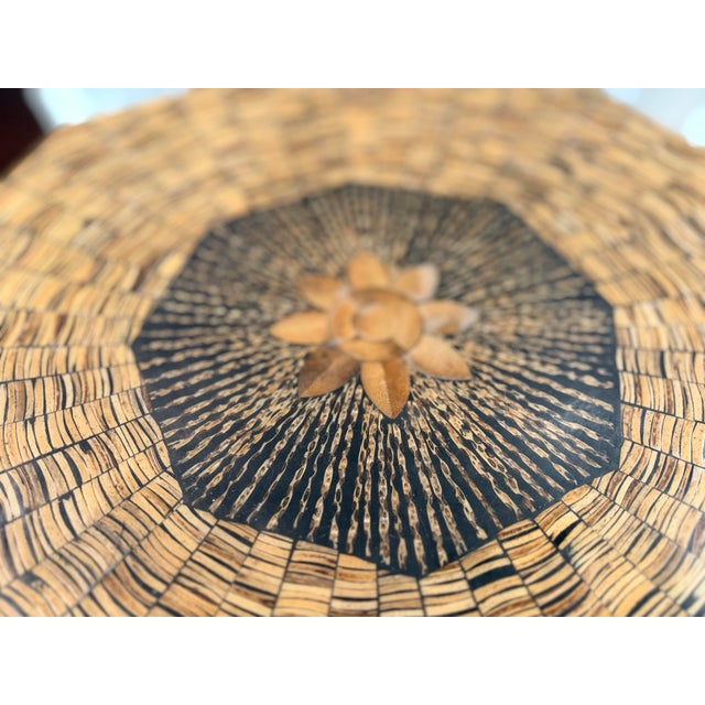 Large 20.5" Vintage Octagonal Basket-Illusion Inlay Platter & Wall Art For Sale - Image 9 of 10