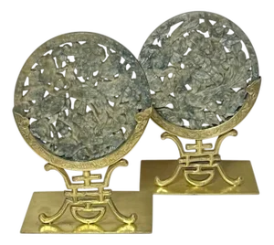 Early 1900s Chinese Soapstone and Bronze Decorations - A Pair
