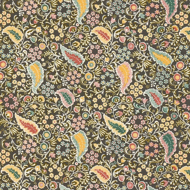 SAMPLE - Schumacher Peggy Paisley Fabric In Graphite For Sale