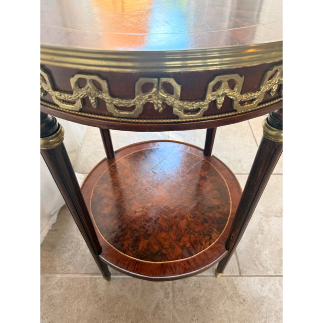 Vintage Neoclassical French Louis XVI Style Two-Tier Round Side Table With Ormolu Mounts For Sale - Image 13 of 18