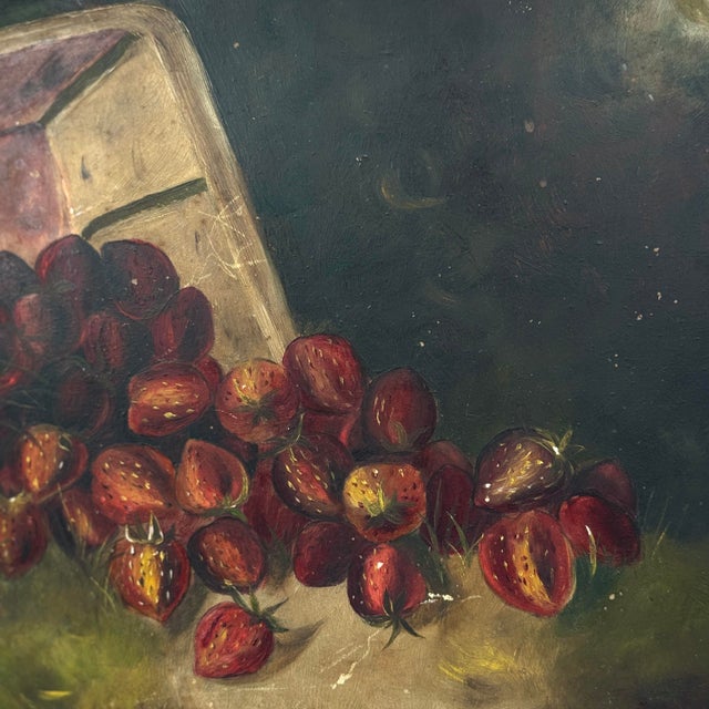 Antique 1892 Strawberry Still Life Oil Painting Signed Ornate Gilt Frame For Sale - Image 4 of 12