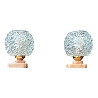 Pink Lamps in Glass and Pink Alabaster, 1970, Set of 2 For Sale