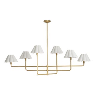 Regina Andrew Polly Chandelier, Natural Brass with Linen Scalloped Shade - 2 cartons For Sale
