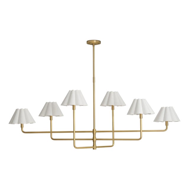 Regina Andrew Polly Chandelier, Natural Brass with Linen Scalloped Shade - 2 cartons For Sale