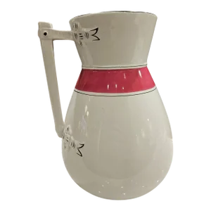 Late 19th Century English Ironstone Jug or Wash Pitcher With Pink Stripe and Black Detailing