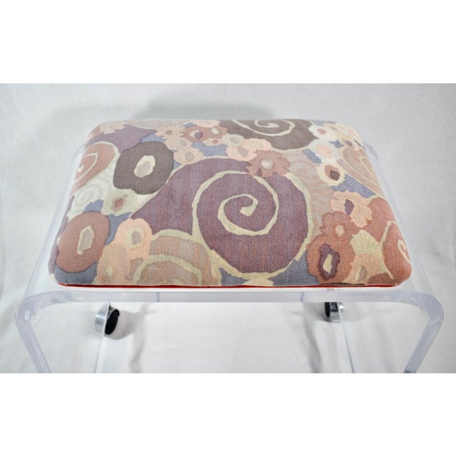Salmon 1970's Lucite Waterfall Bench / Stool in Jack Lenore Larsen Velvet For Sale - Image 8 of 11