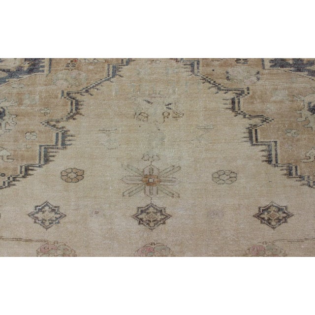 Cream Cream and Taupe Midcentury Turkish Oushak Rug With Etched Medallion Design For Sale - Image 8 of 11
