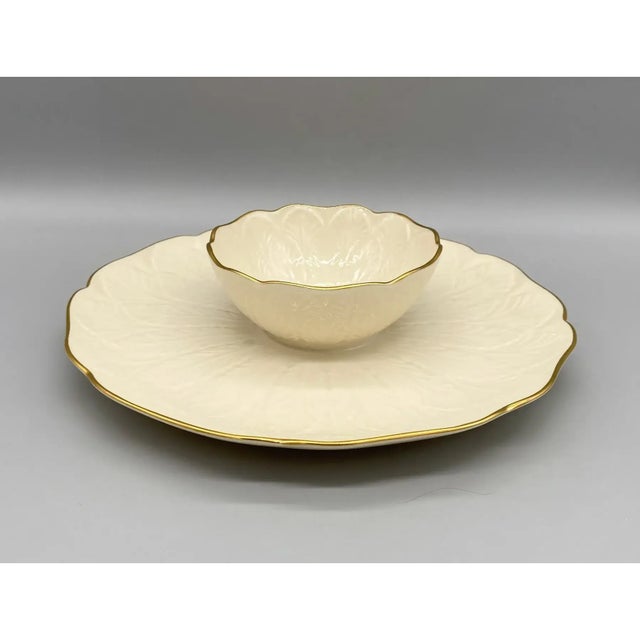 Vintage Lenox Ivory & Gold One-Piece Chip and Dip Tray | Vegetable & Dip Serving Platter | Made in Usa For Sale - Image 9 of 10